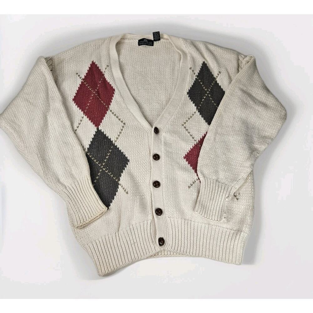 Structure Vntage Ivory Chunky Knit Sweater Cardigan Large Oversized Cottage